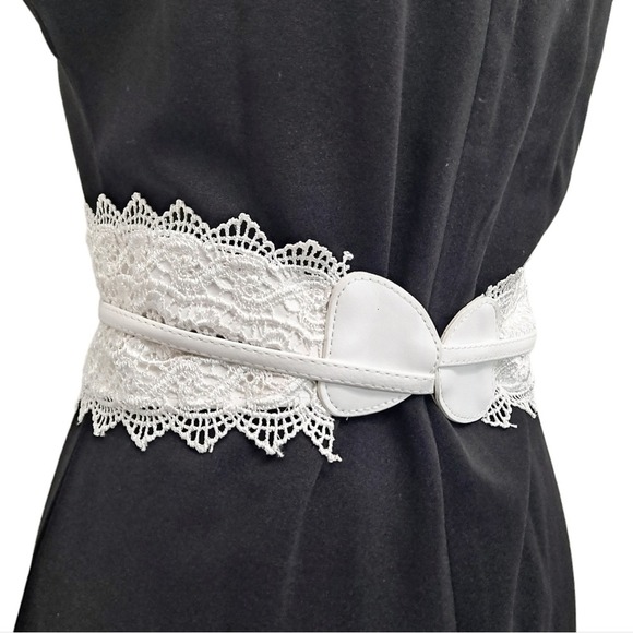 Corset White Wide waist Lace Faux Leather belt Obi Wrap Boho wedding sash - Picture 8 of 11